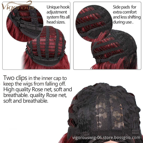 Vigorous Fiber for Women Long Curly Ombre Black to Red Wavy Synthetic Party Middle Part Cosplay Full Wigs